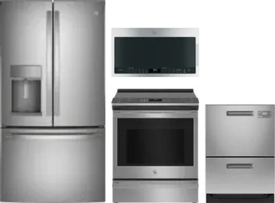 4 Piece Package Includes Refrigerator, Range, Microwave And Dishwasher